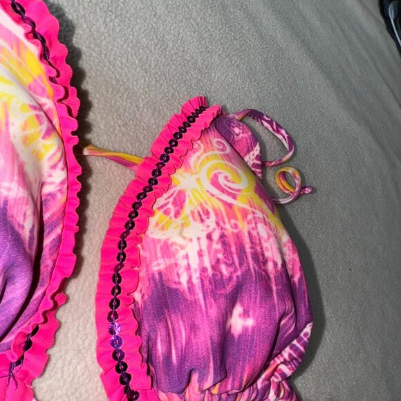 Op Ocean Pacific Y2K Pink Purple Yellow Sequin Bikini Top Size Large 🩷💛💜✨ - Picture 3 of 4